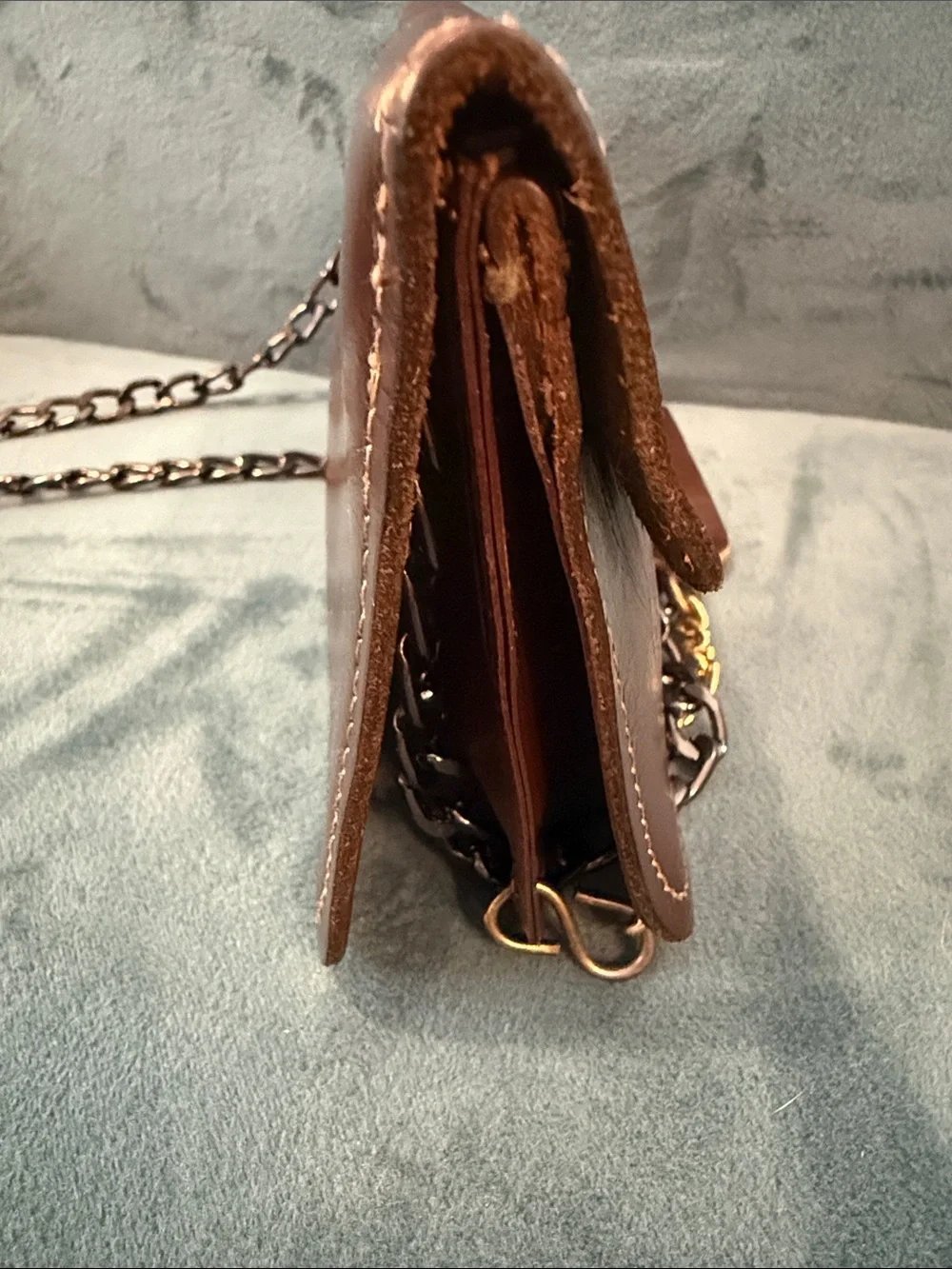 Saddle Cowhide Brown Leather Chain Crossbody